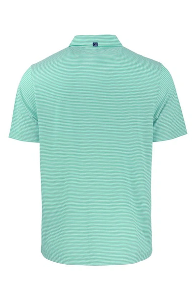 Cutter & Buck Double Stripe Performance Recycled Polyester Polo In Fresh Mint/ White