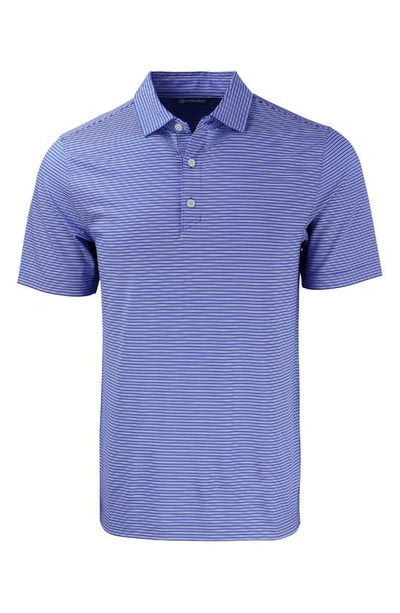 Shop Cutter & Buck Double Stripe Performance Recycled Polyester Polo In Tour Blue/ White