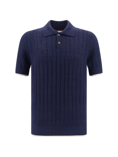 Shop Brunello Cucinelli Polo Shirts In Navy+oyster