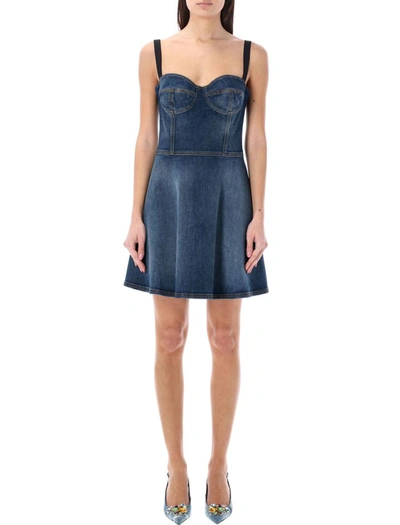 Shop Dolce & Gabbana Denim Corset Dress In Blue