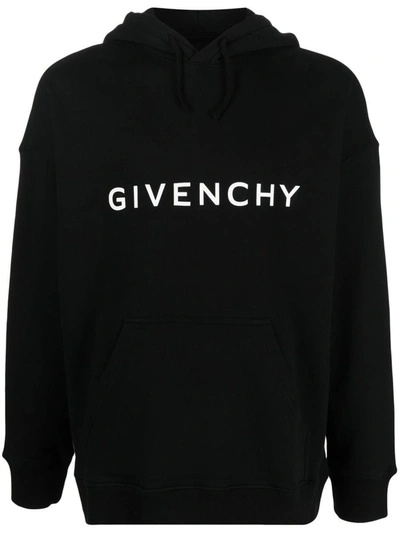 Shop Givenchy Logo Cotton Hoodie In Black