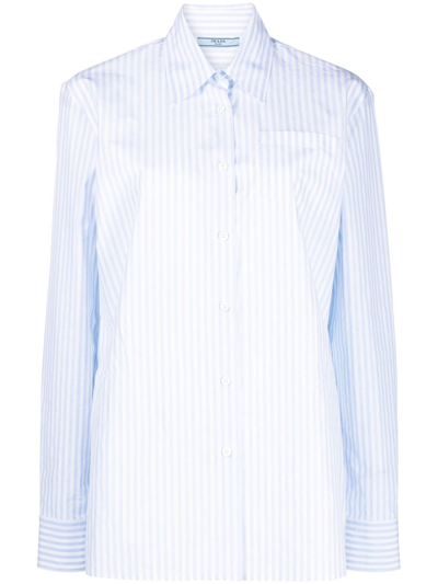 Shop Prada Blue Striped Cotton Shirt - Women's - Cotton In White