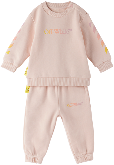 Shop Off-white Baby Pink Arrow Rainbow Sweatsuit Set In Pink Multicolor