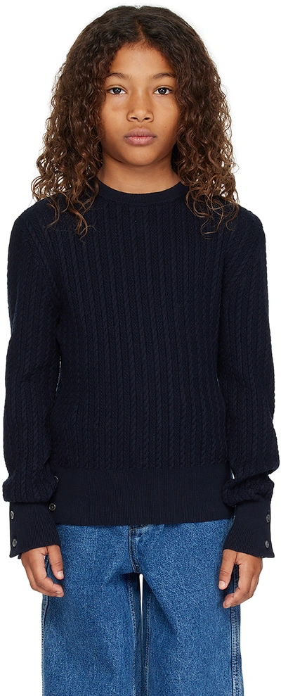 Shop Thom Browne Kids Navy Buttoned Hem Sweater In Navy 415