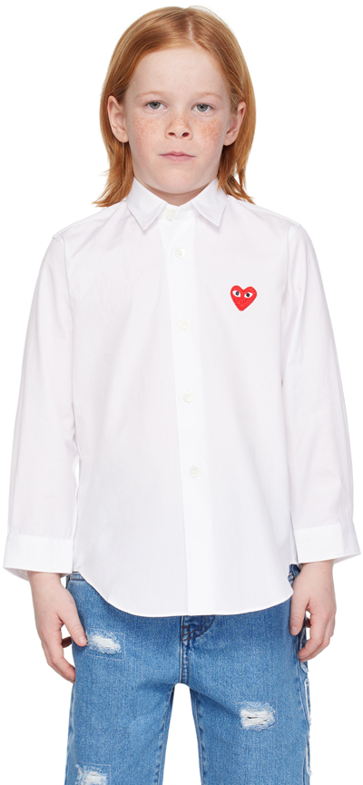 Shop Comme Des Garçons Play Kids White Embroidered Shirt In 2-white