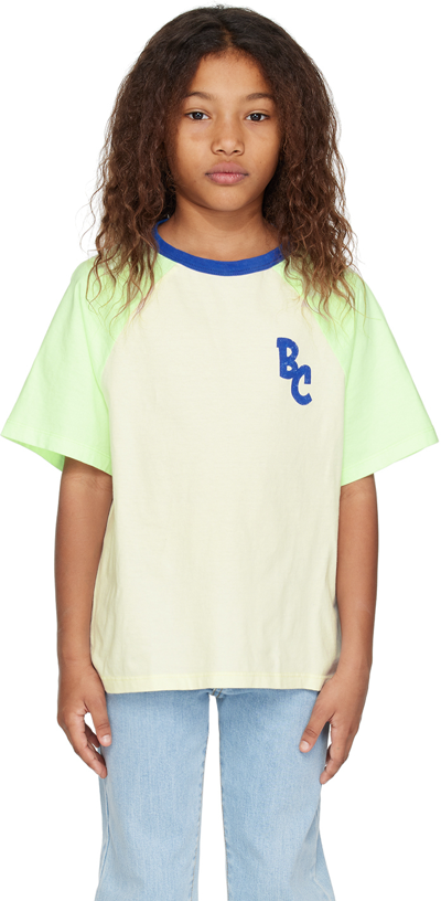 Shop Bobo Choses Kids Off-white Color Block T-shirt In Jade Green