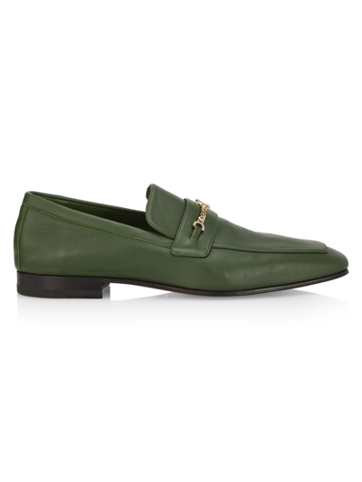 Shop Christian Louboutin Men's Mj Moc Chain-link Leather Loafers In Vert Laine