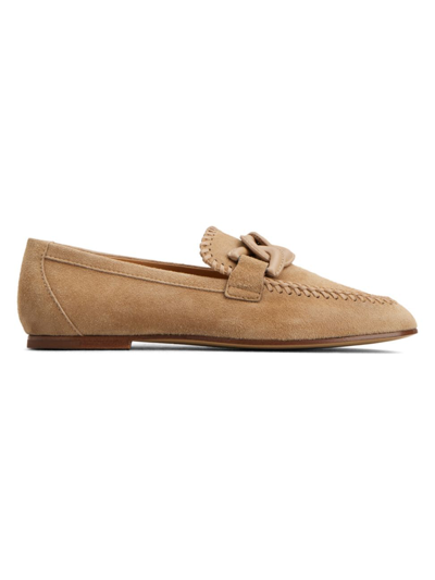 Shop Tod's Women's Logo-accented Suede Loafers In Cappuccino