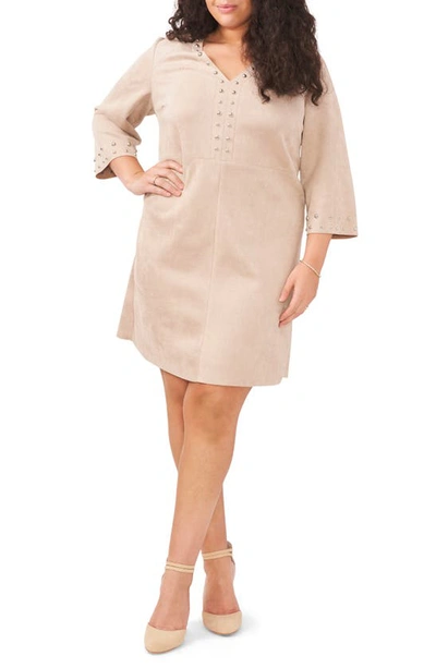 Vince Camuto Plus Size Faux-suede Studded Shift Dress In Latte
