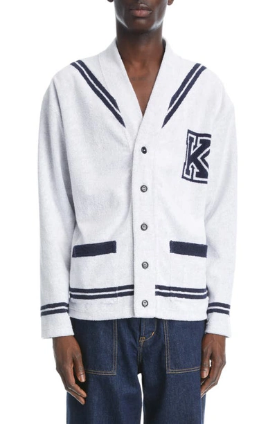 Shop Kenzo Sailor V-neck Terry Cloth Varsity Cardigan In 2 - Off White