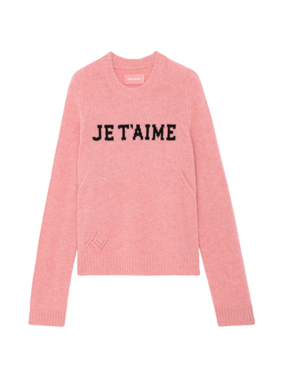 Shop Zadig & Voltaire Women's Lili Je T'aime Crewneck Cashmere Sweater In Litchi