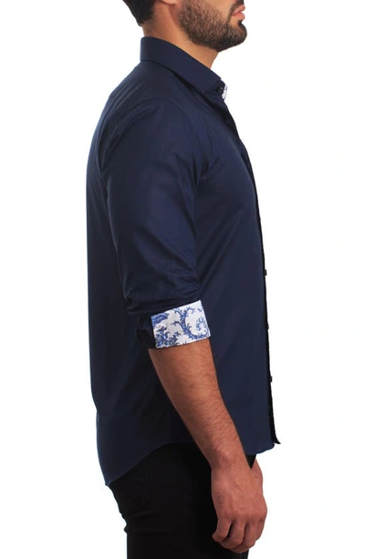 Shop Jared Lang Trim Fit Cotton Sport Shirt In Navy