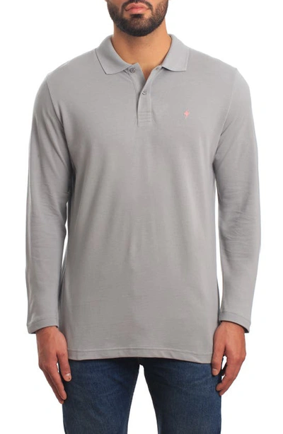 Shop Jared Lang Long Sleeve Cotton Knit Polo In Grey
