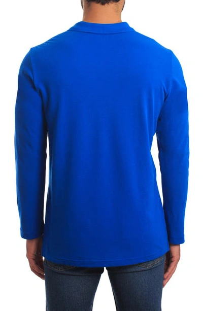 Shop Jared Lang Long Sleeve Cotton Knit Polo In Blue