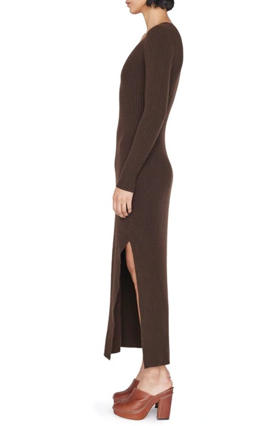 Shop Frame Rib Long Sleeve Cashmere Blend Sweater Dress In Espresso