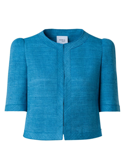 Shop Akris Punto Women's Short-sleeve Silk-blend Jacket In Medium Blue