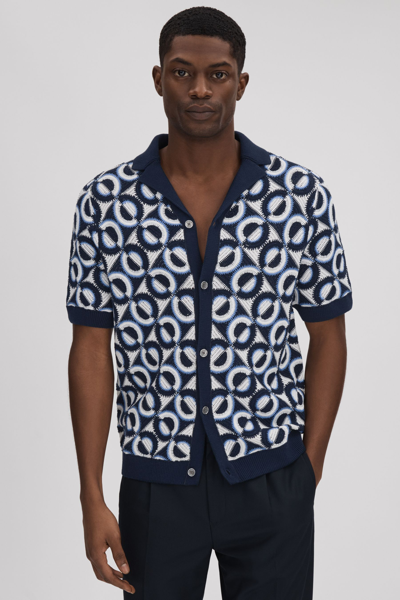 Shop Reiss Frenchie - Navy Crochet Cuban Collar Shirt, M