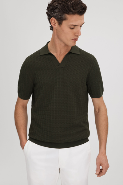 Shop Reiss Mickey - Hunting Green Textured Modal Blend Open Collar Shirt, S