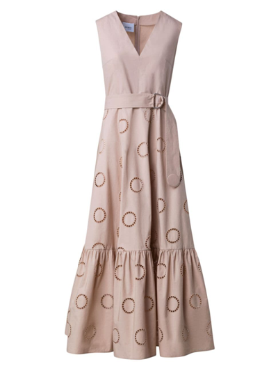 Shop Akris Punto Women's Belted Eyelet-embroidered Cotton Midi-dress In Beige
