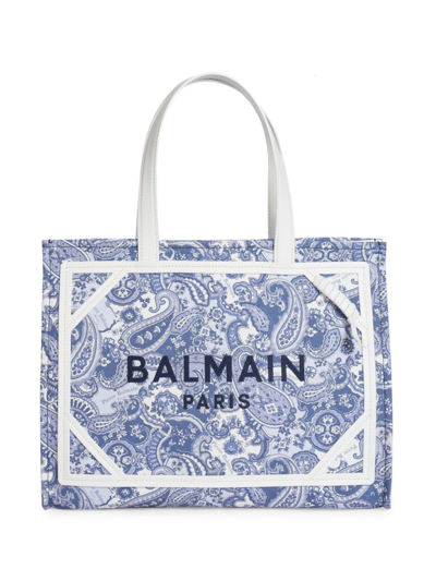 Shop Balmain Women's Medium B-army Paislet Canvas Shopper Bag In Blue