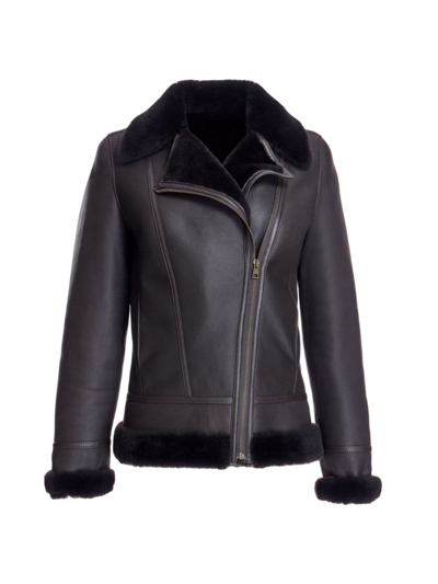 Shop Maximilian Women's Shearling Biker Jacket In Dark Brown