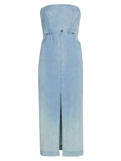 Shop Free People Women's Picture Perfect Ombré Denim Strapless Midi-dress In Allure