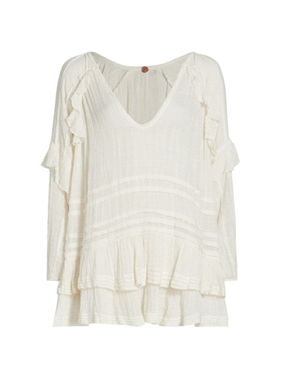 Shop Free People Women's Tamasi Ruffled Cotton-blend V-neck Tunic In Ivory