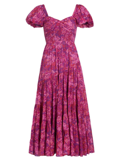 Shop Free People Women's Sundrenched Floral Cotton Tiered Maxi Dress In Magenta Combo