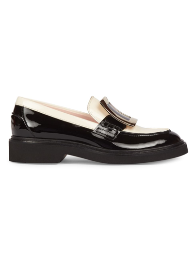 Shop Roger Vivier Women's Viv Rangers Buckled Loafers In Nero White