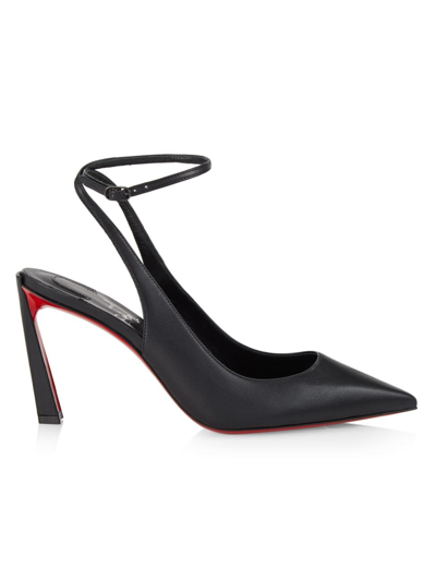 Shop Christian Louboutin Women's Condora Strap 85mm Leather Pointed Pumps In Black
