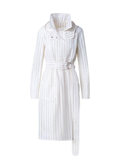 Shop Akris Punto Women's Belted Striped Hooded Jacket In Cream