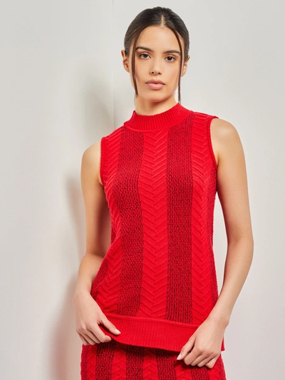 Shop Misook Textural Stripe Mock Neck Cable Knit Tank In Red