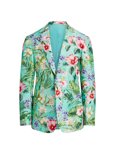 Shop Ralph Lauren Purple Label Men's Floral Silk Sports Coat In Floral Turquoise Multi