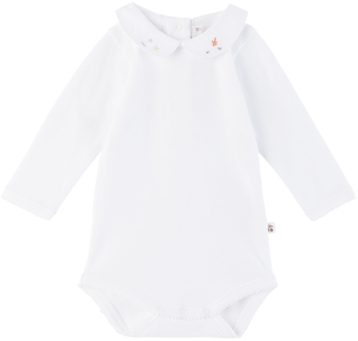 Shop Bonpoint Baby White Cygne Bodysuit In 134 Jaune Acide