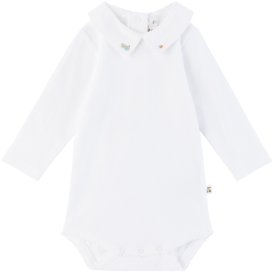 Shop Bonpoint Baby White Juillet Bodysuit In 137c Upb Orange Fluo