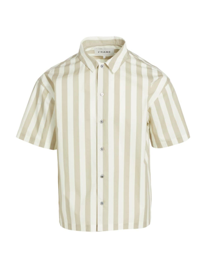 Shop Frame Men's Striped Cotton Camp Shirt In Smoke Beige Stripe