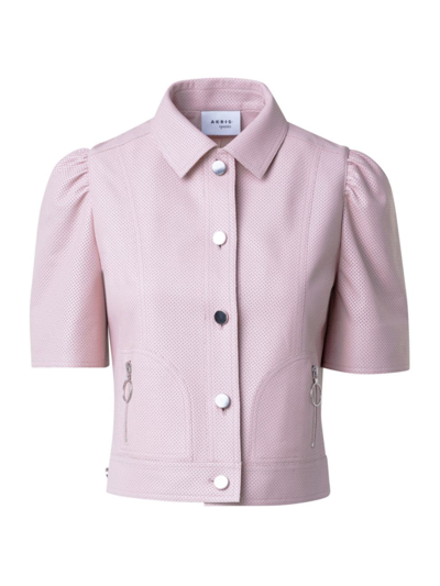 Shop Akris Punto Women's Leather Pindot Shirt In Pale Pink