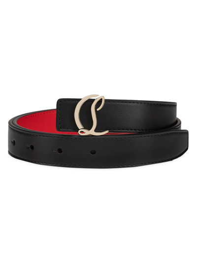 Shop Christian Louboutin Women's Cl Buckle Leather Belt In Black Gold