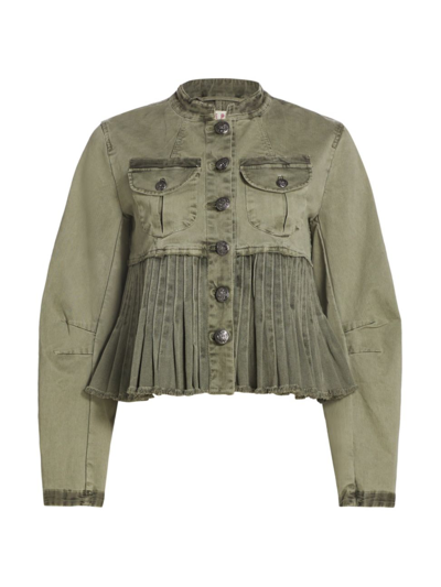 Shop Free People Women's Cassidy Pleated Stretch Cotton Button-up Jacket In Military