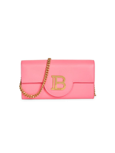 Shop Balmain Women's B-buzz Leather Wallet-on-chain In Bubble Gum