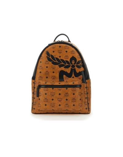 Shop Mcm Designer Handbags Stark Mega Laurel Visetos Medium Backpack In Brown