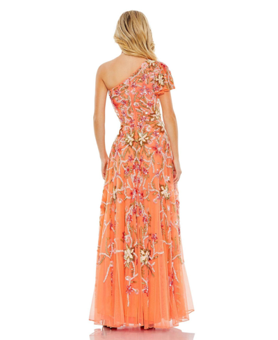 Shop Mac Duggal Women's One Shoulder Embellished A-line Gown In Coral