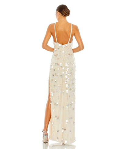 Shop Mac Duggal Women's Crystal Embellished Cascade Open Back Column Gown In Porcelain