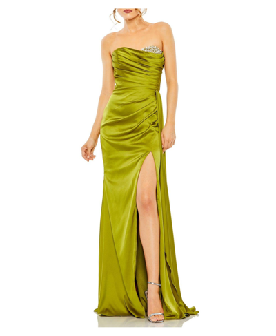 Shop Mac Duggal Women's Strapless Embellished Sweetheart Neckline Satin Gown In Apple Green
