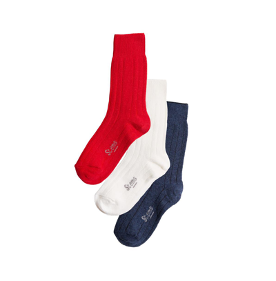 Shop Stems Lux Cashmere Wool Socks Box Of Three In Navy,ivory,red