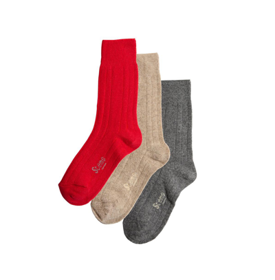 Shop Stems Lux Cashmere Wool Socks Box Of Three In Oat,red,grey
