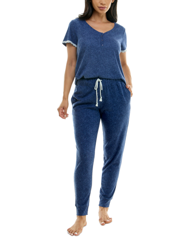 Shop Roudelain Women's 2-pc. Waffle-knit Henley Jogger Pajamas Set In Gray Blue