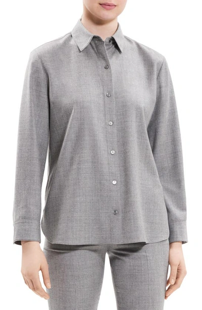 Shop Theory Virgin Wool Button-up Shirt In New Light Heather