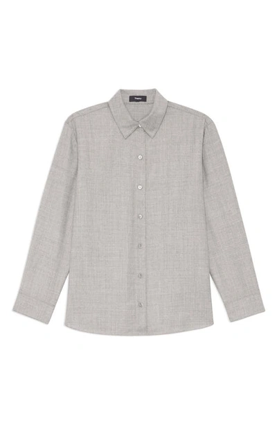 Shop Theory Virgin Wool Button-up Shirt In New Light Heather