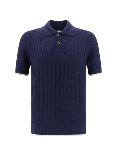Shop Brunello Cucinelli Polo Shirt In Navy+oyster